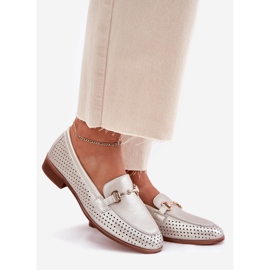 S.Barski Mocas de couro feminino com ornamento de salto plano S. Barski LR51-594 Silver prata 1