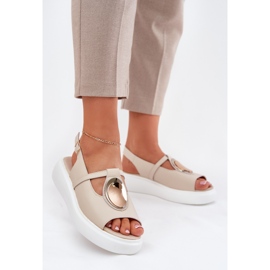 Sandálias femininas elegantes de couro S.Barski Gr51-603 Beige bege 2