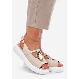 Sandálias femininas elegantes de couro S.Barski Gr51-603 Beige bege 1