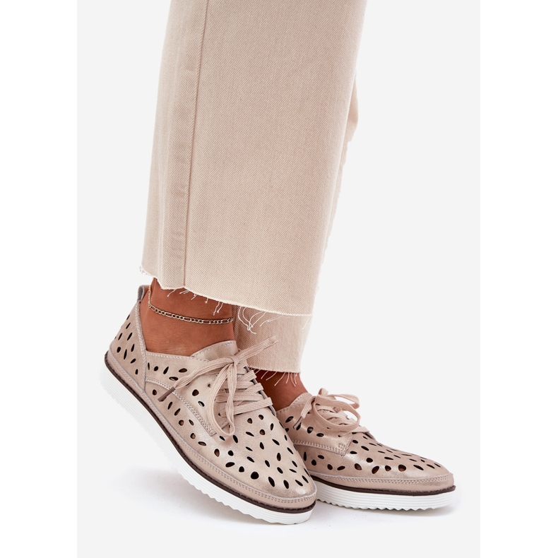 S.Barski Sapatos de couro feminino S. Barski LR51-611 Złote dourado 1