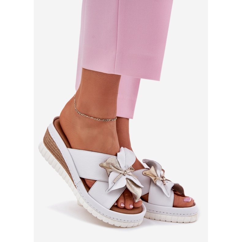 ARTIKER Cunhas de couro feminino com arte de flor decorativa 52C0537 Branco 1