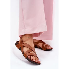 Sandálias de couro liso zazoo feminino 40032 marrom castanho 2