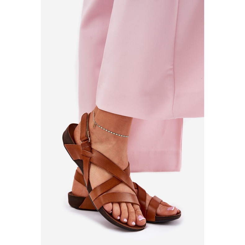 Sandálias de couro liso zazoo feminino 40032 marrom castanho 1