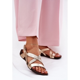 Sandálias de couro liso zazoo 40032 de ouro feminino dourado 2