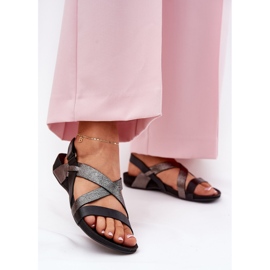 Sandálias femininas de couro plano Zazoo 40032 Black preto 2