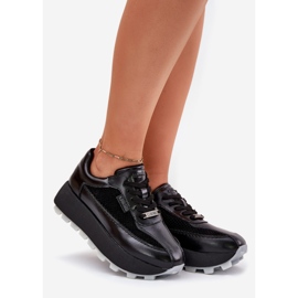 Big Star Tênis de couro feminino na grande estrela RR274873 Sistema Hi-Polish Black Platform preto 1