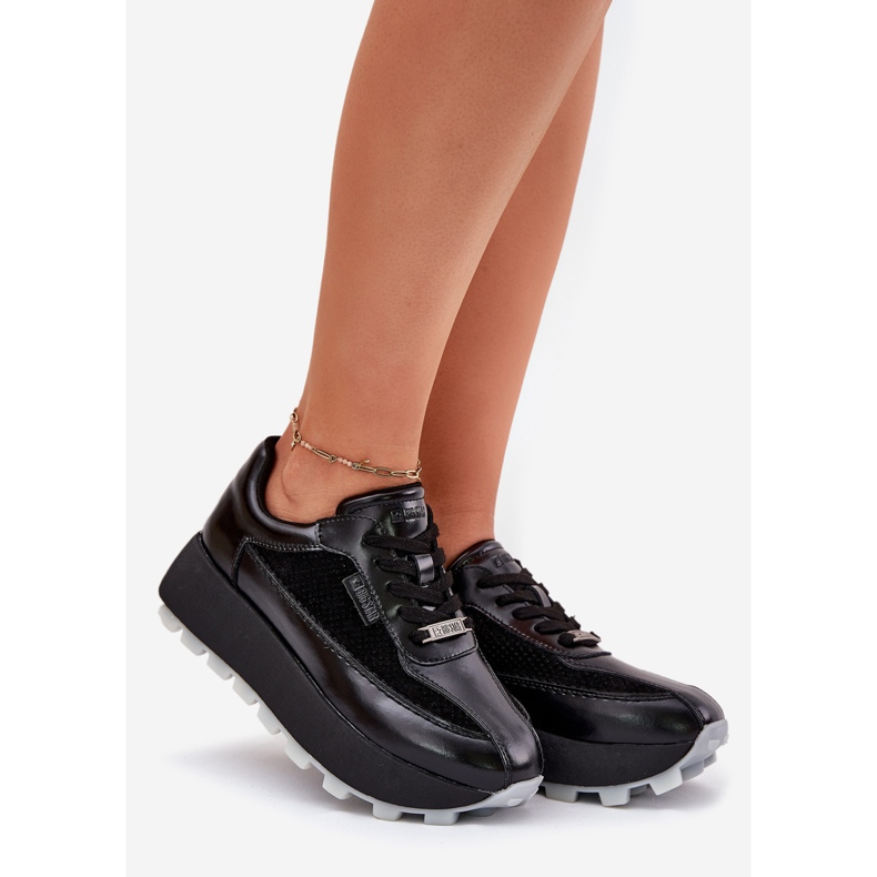 Big Star Tênis de couro feminino na grande estrela RR274873 Sistema Hi-Polish Black Platform preto 1