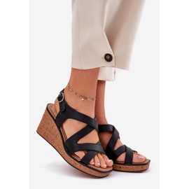 Sandálias femininas na cunha Sergio Leone SK223 Black preto 1