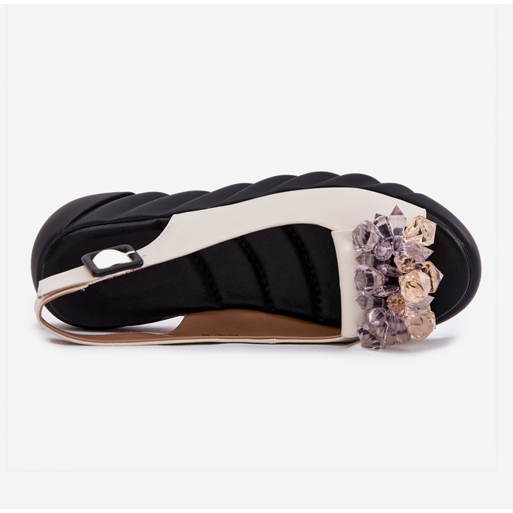 Sandálias de couro feminino com Artiker 54C1627 Cristais bege 2