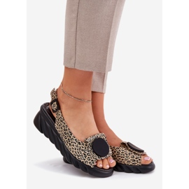 ARTIKER Sandálias de couro natural para um artador de cunha 56c2186 estampa de leopardo bege 1