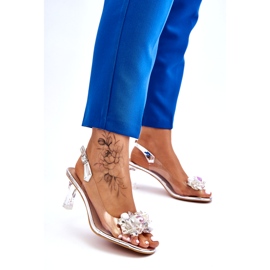 S.Barski Sandálias transparentes elegantes com decoração lilás prateada prata 1