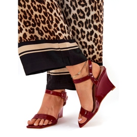 Sandálias femininas pintadas para cunhas da Borgonha vermelho 1