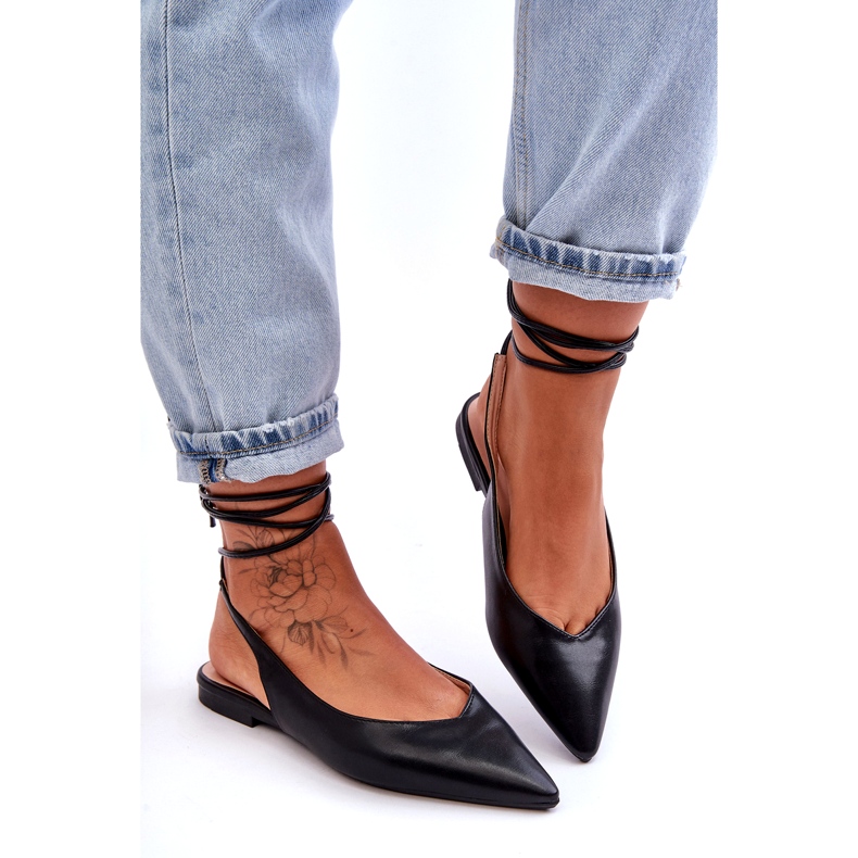 Sandálias pretas de bailarinas amarradas femininas preto 3