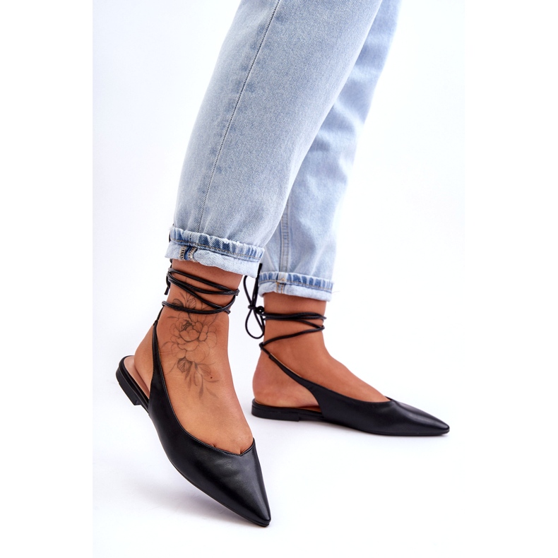 Sandálias pretas de bailarinas amarradas femininas preto 1