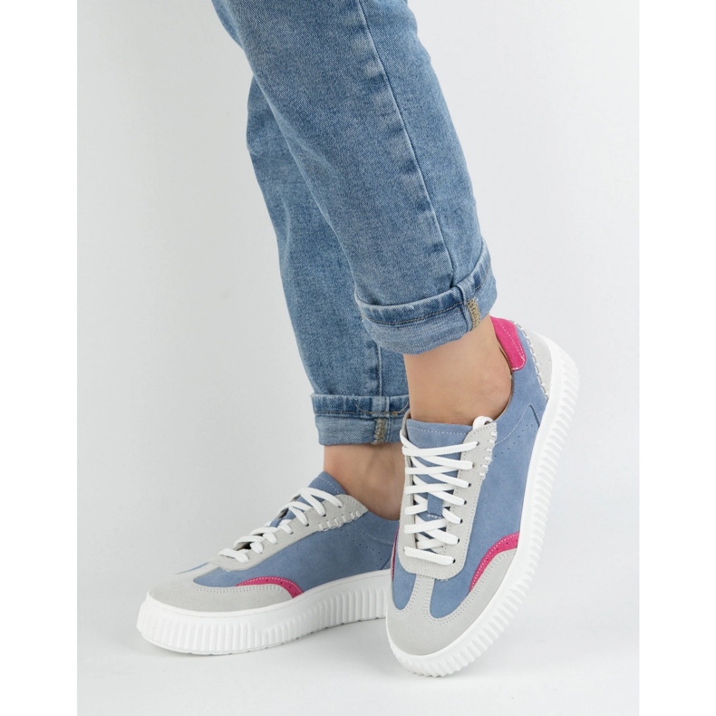 Olivier Tênis de couro feminino na plataforma N1202S4 azul 1