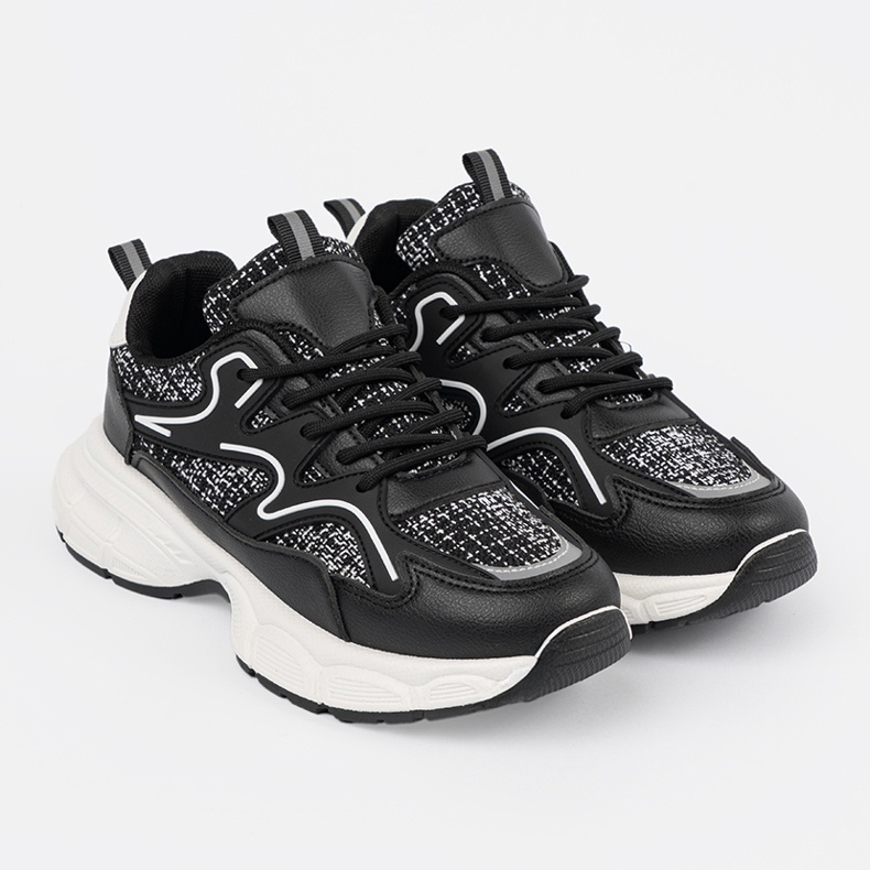 Shelvt Tênis de mulheres negras com inserções decorativas preto 1