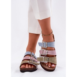 Camurça feminina chinelos com panto fino rr267034 fivelas azuis azul 2