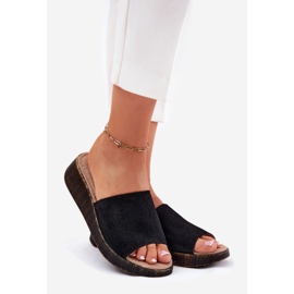 Flip de camurça feminina -Flops no panto Fino RR267043 Cunhas pretas preto 1