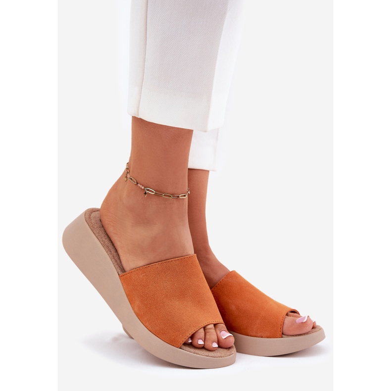 Panto Fino Camurça feminina chinelos no panto fin267039 cunha laranja 1