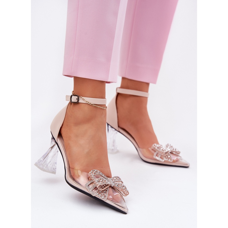 Bombas elegantes com um arco bege vinceza 62212 2