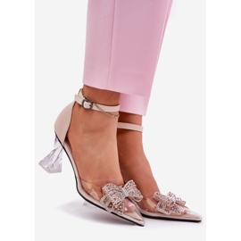 Bombas elegantes com um arco bege vinceza 62212 1