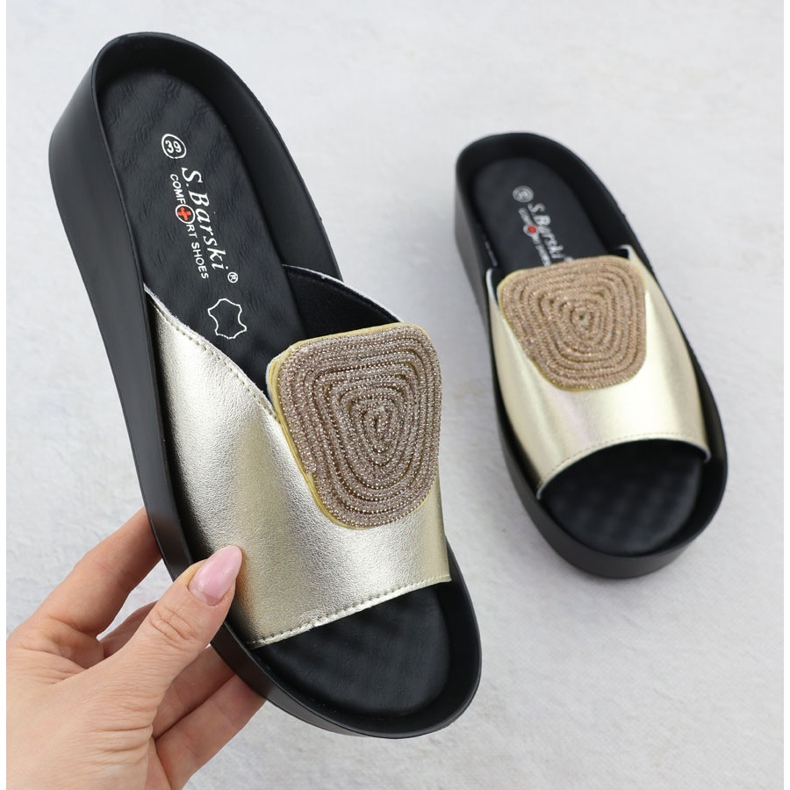 S.Barski Resumo de couro feminino doce verão com zirconia złote S. Barski KV51-028 dourado 1