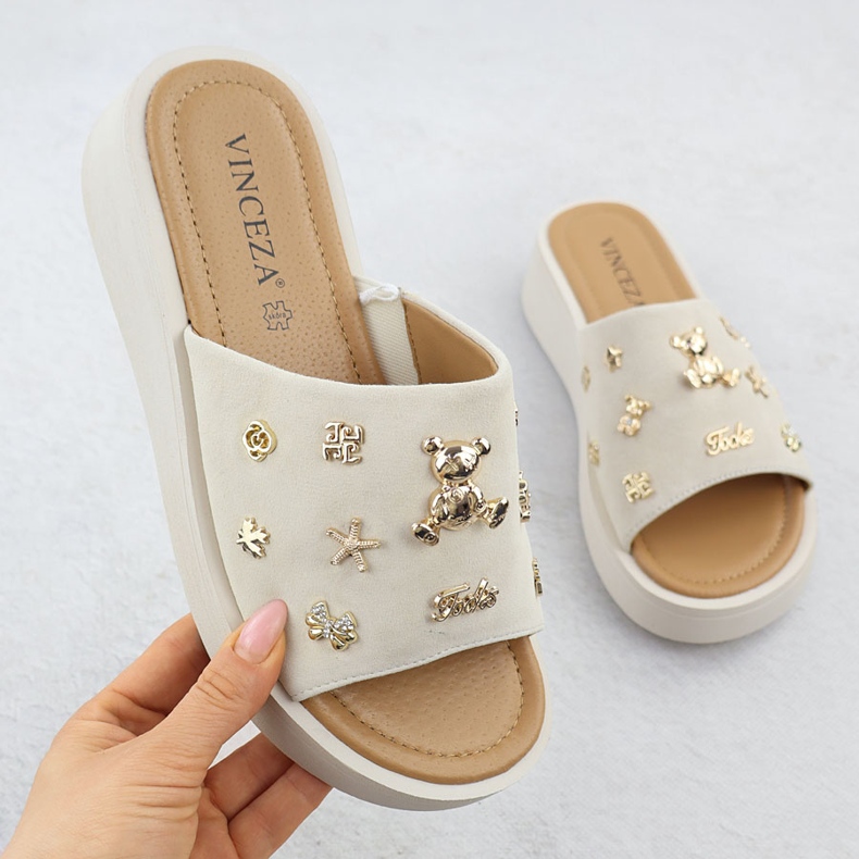 Cunhas de couro feminino com bege Vinceza 66741 1