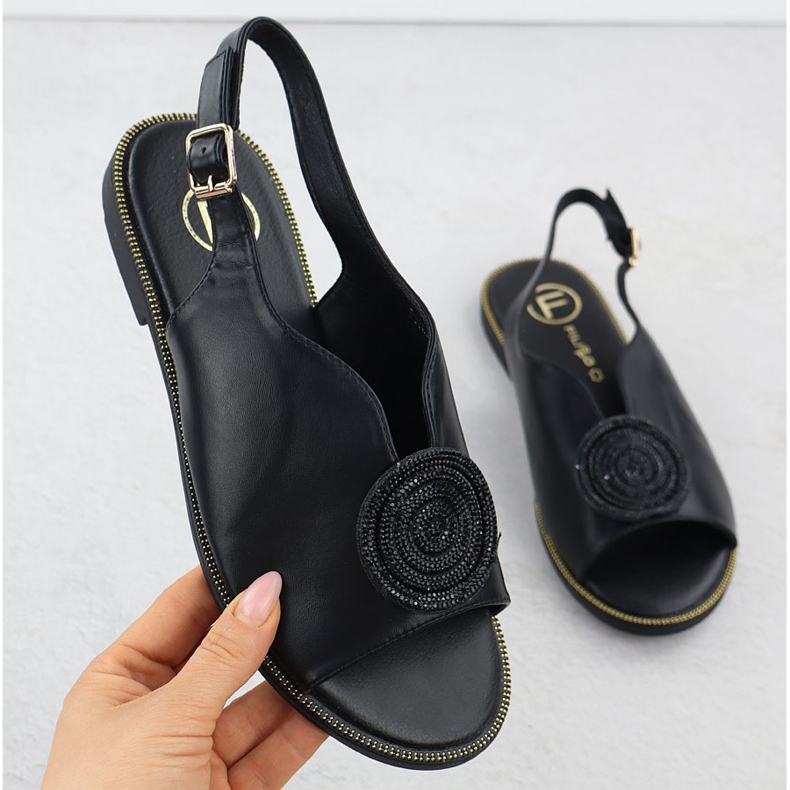 Sandálias femininas planas com zircões pretos Filippo DS6229 1