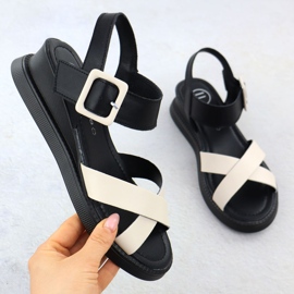 Sandálias de couro feminino nas cunhas pretas e bege filippo ds6874 preto 1