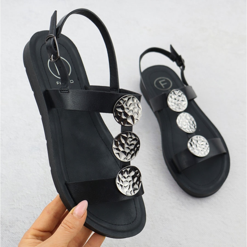 Sandálias femininas planas com decoração Black Filippo DS6885 preto 1 Sandálias femininas planas com decoração Black Filippo DS6885 preto 1