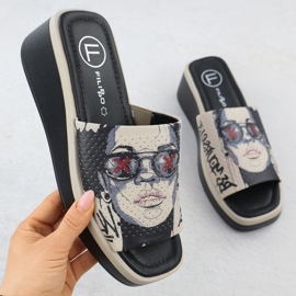 Flipers de couro feminino com impressão bege filippo dk6158 1