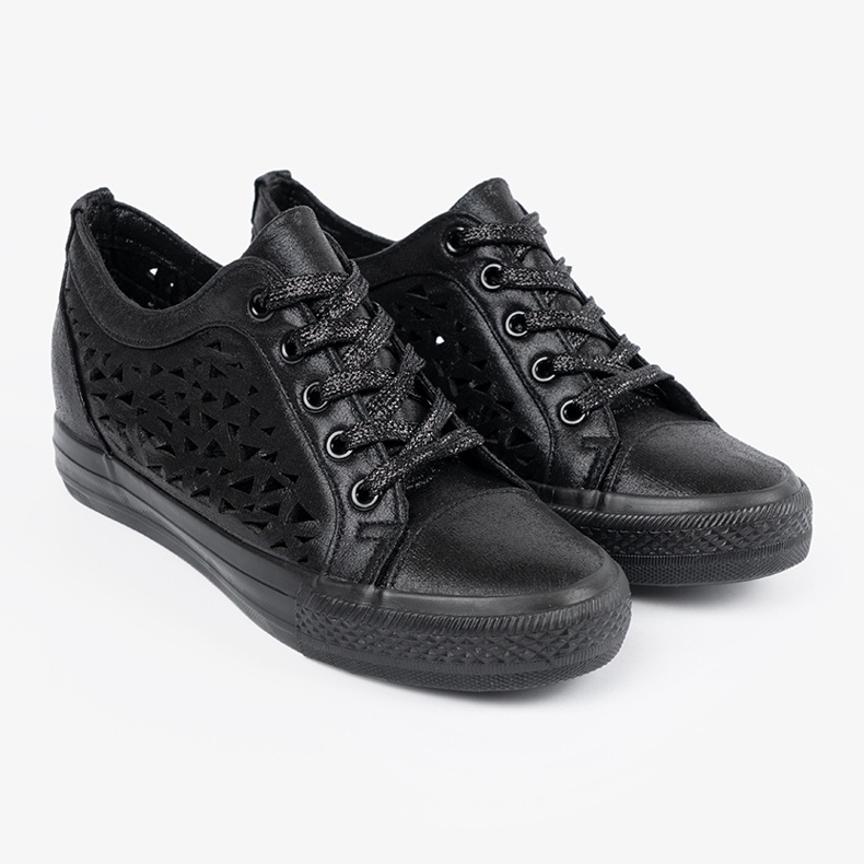 Shelvt OpenWork Women's Wedges Sneakers preto 2