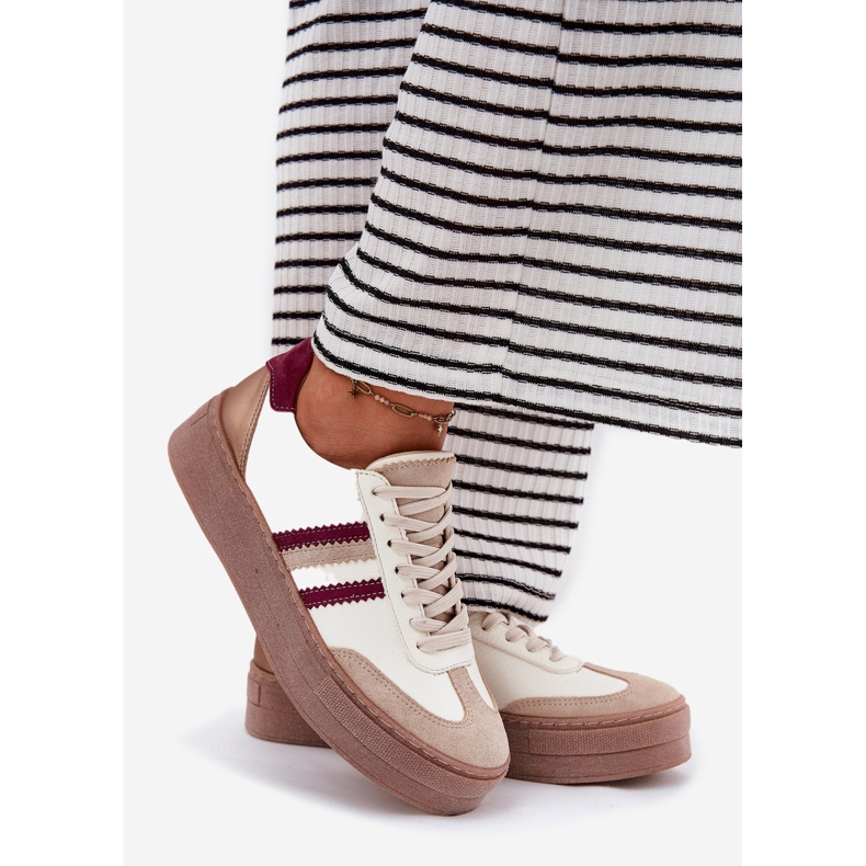 Tênis de couro feminino na plataforma Zazoo N1234 Beige-Bord bege 1