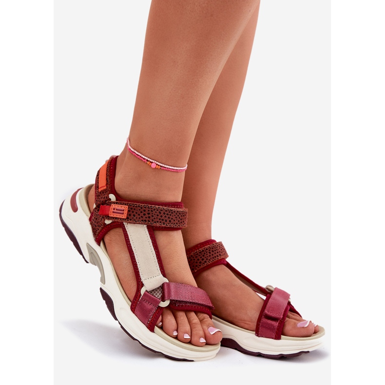 Sandálias de velcro femininas D.Franklin DFSH406003 Borgonha vermelho 1