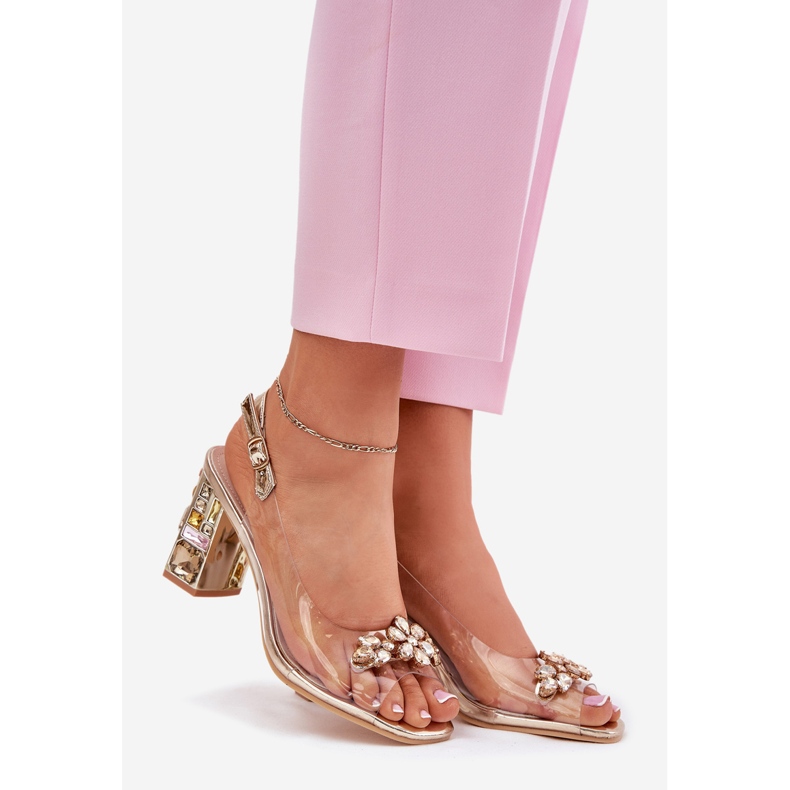 Vinceza Sandálias transparentes no poste com Crystals Vincez 70110 Zlotys dourado 1 Vinceza Sandálias transparentes no poste com Crystals Vincez 70110 Zlotys dourado 1