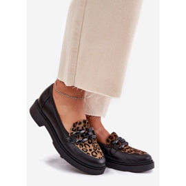 Supotos de couro com um ornamento e leopardo imprimido Laura Messi 2965 Black preto 1