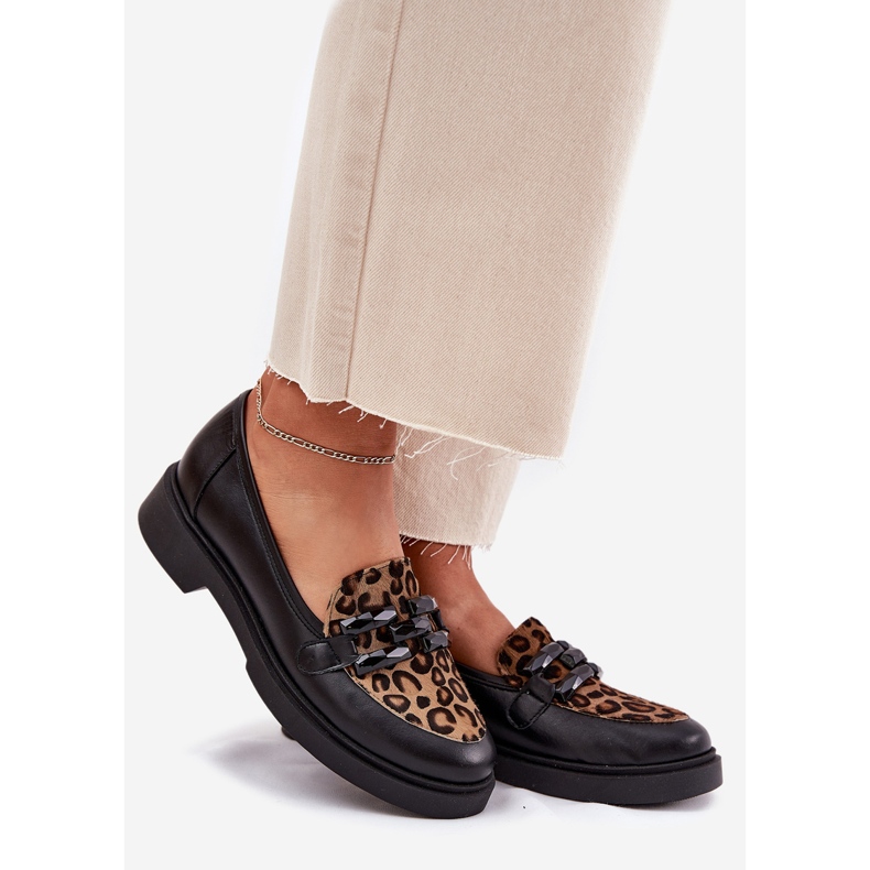 Supotos de couro com um ornamento e leopardo imprimido Laura Messi 2965 Black preto 1