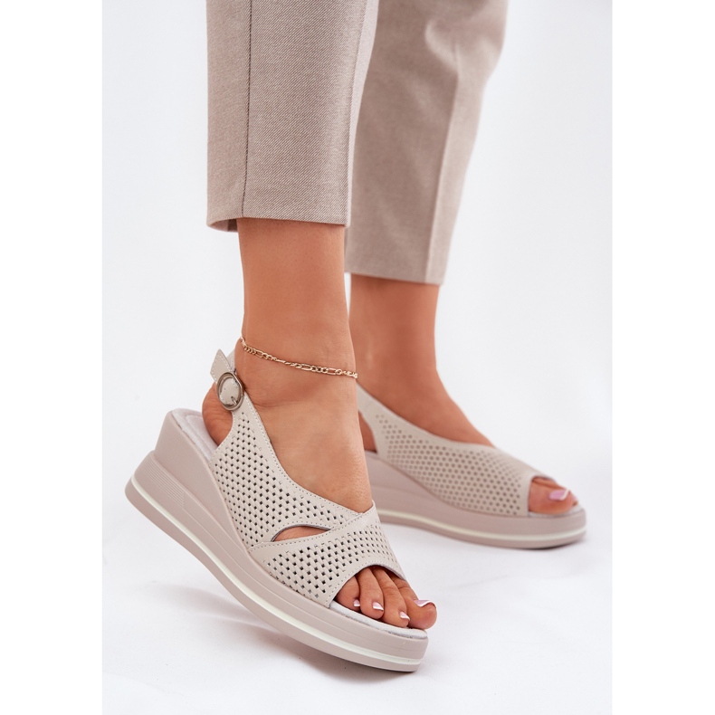 S.Barski Sandálias de couro feminino S. Barski LR51-660 Openwork bege 2