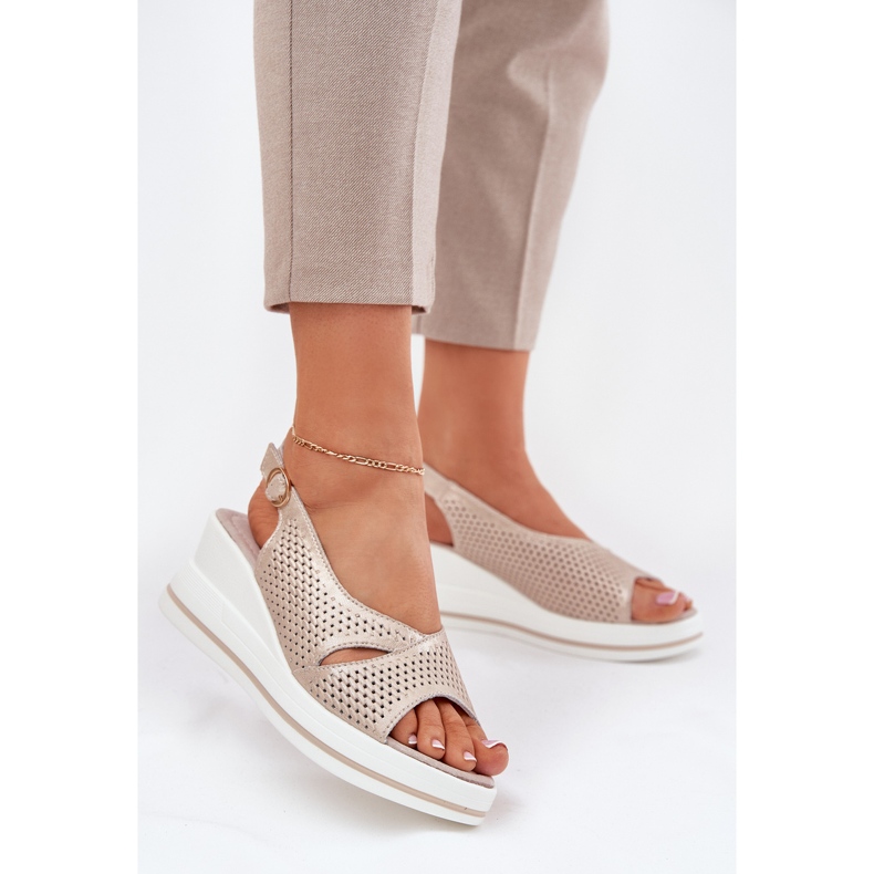 S.Barski Sandálias de couro feminino S. Barski LR51-660 OpenWork Golden dourado 2