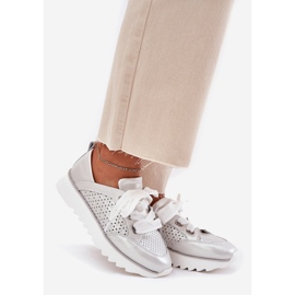 S.Barski Tênis de couro feminino na plataforma de prata LR51-796 1