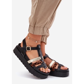 Inna Sandálias femininas com listras na plataforma preta preto 1