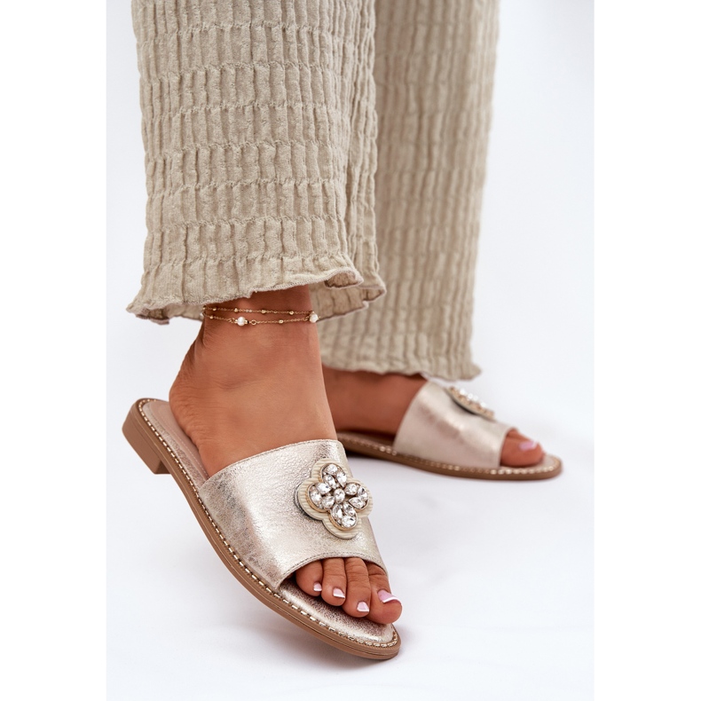 S.Barski Chinelos femininos de salto plano com detalhes decorativos S. Barski KV51-087 PLN dourado 2