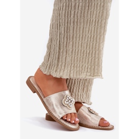 S.Barski Chinelos femininos de salto plano com detalhes decorativos S. Barski KV51-087 PLN dourado 1