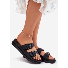 EVento Chinelos femininos com fivelas douradas fivelas pretas preto 1 EVento Chinelos femininos com fivelas douradas fivelas pretas preto 1