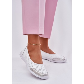 EVento Ballerinas brancas de couro de couro feminino branco 2