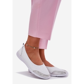 EVento Ballerinas brancas de couro de couro feminino branco 1