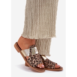 Zazoo Elegante chinelos de couro de altura plana -altura marrom 1