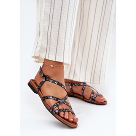 Sandálias femininas de couro plano Maciejka 06635-05 preto 2