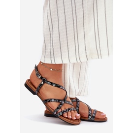 Sandálias femininas de couro plano Maciejka 06635-05 preto 1