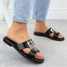 Chinelos de mulher negra com ornamento preto Filippo 1